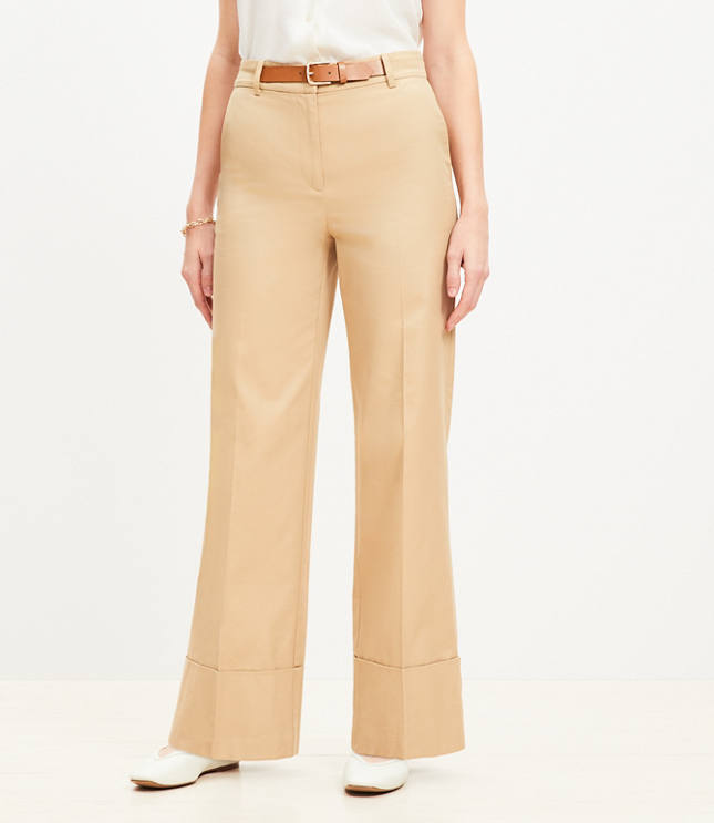 Petite Faux Leather Belted Stovepipe Pants in Twill