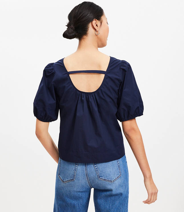 Poplin Cutout Back Bubble Sleeve Top