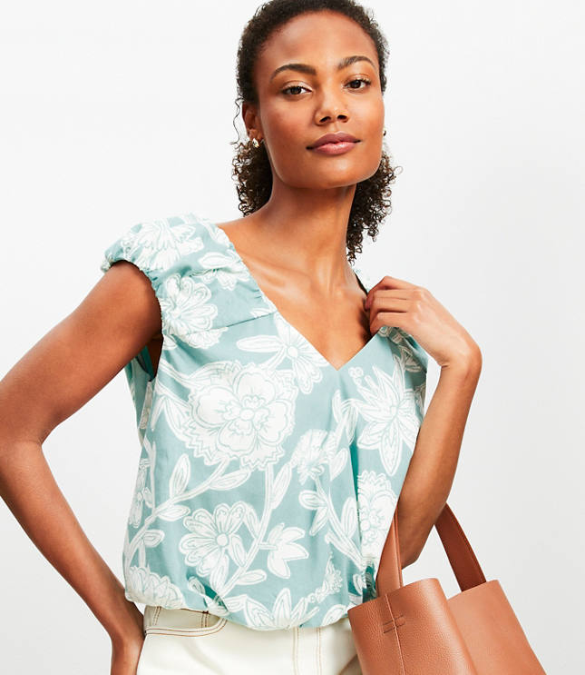 Floral V-Neck Bubble Hem Top