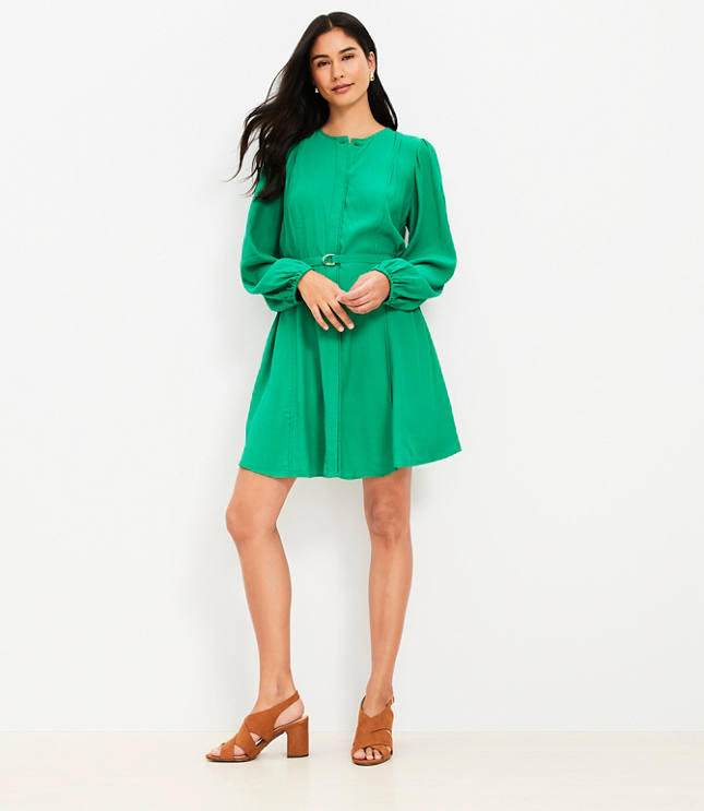 Petite Seamed Belted Mini Flare Dress