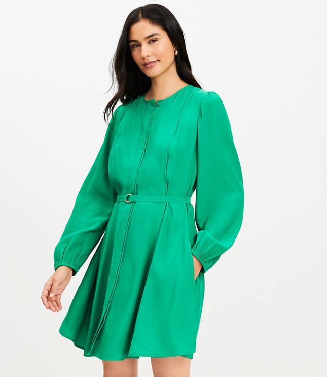 Petite Seamed Belted Mini Flare Dress