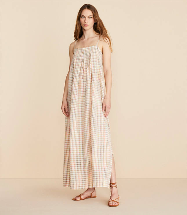 Lou & Grey Plaid Pleated Maxi Pocket Dress
