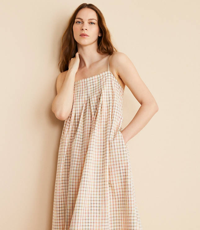 Lou & Grey Plaid Pleated Maxi Pocket Dress