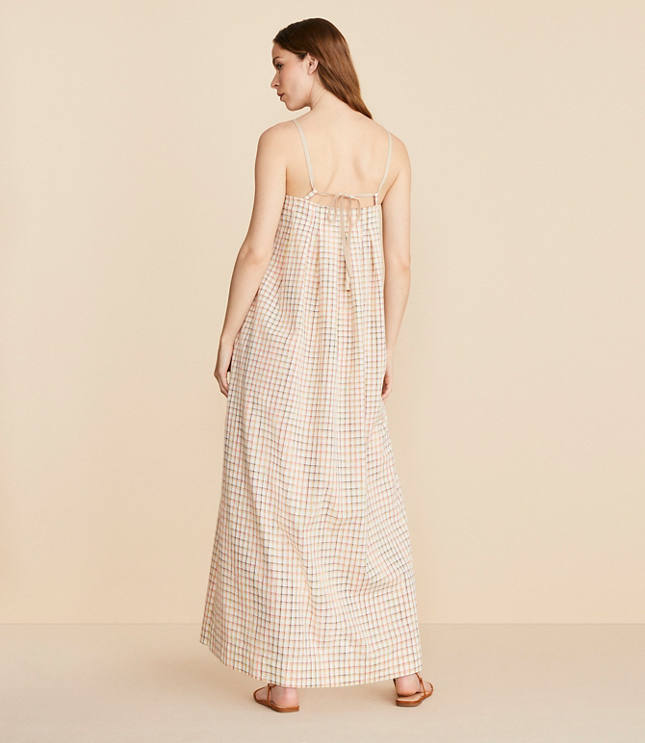 Lou & Grey Plaid Pleated Maxi Pocket Dress
