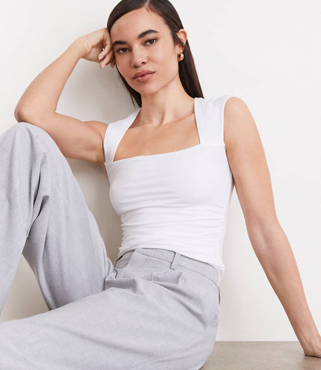 Petite LOFT Versa 360 Knit Ruched Square Neck Bodysuit