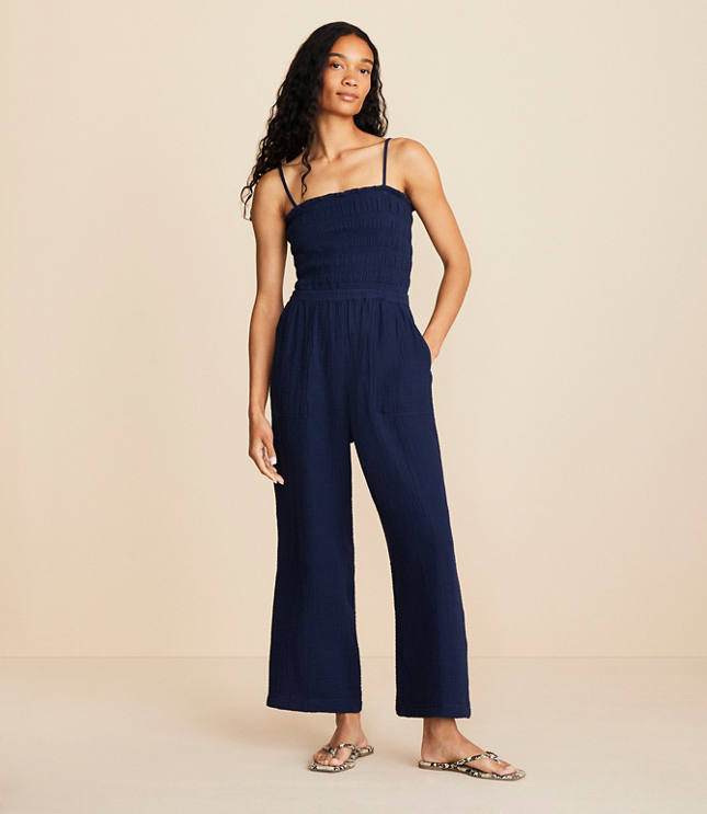 Lou & Grey Smocked Triple Cloth Jumpsuit