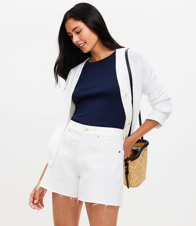 Petite Fresh Cut High Rise Off Denim Shorts White