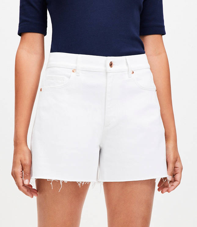 Petite Fresh Cut High Rise Off Denim Shorts White