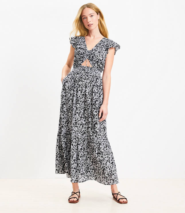 Petite LOFT Beach Paisley Cutout Tiered Maxi Dress