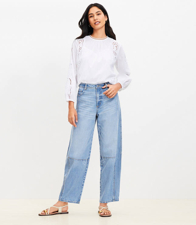 Petite High Rise Barrel Jeans in Light Vintage Indigo Wash