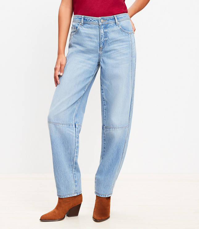 Petite High Rise Barrel Jeans in Light Vintage Indigo Wash