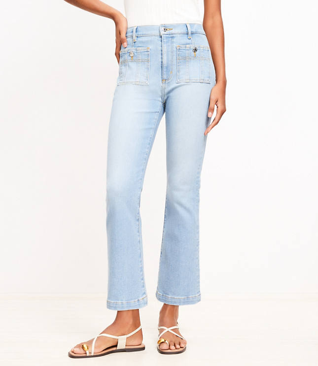 Petite Patch Pocket Kick Crop Jeans Bright Vintage Wash