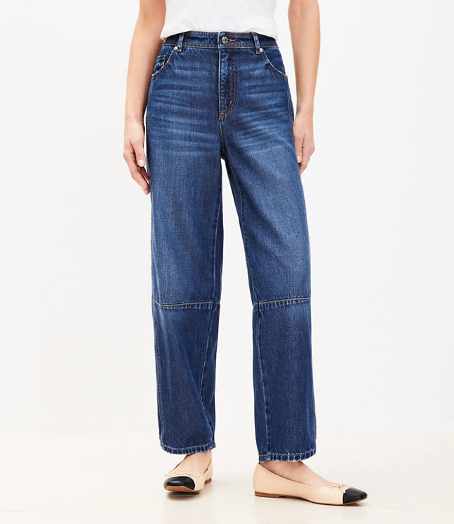 Petite Curvy High Rise Barrel Jeans Dark Wash