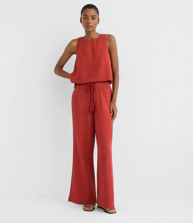 Petite LOFT Beach Triple Cloth Wide Leg Pants