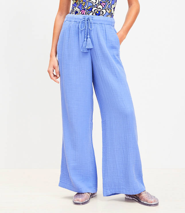 Petite LOFT Beach Triple Cloth Wide Leg Pants