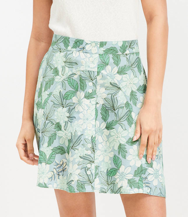 Petite Gardenia Linen Blend Button Mini Skirt