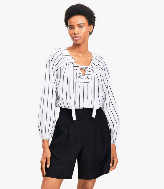 Striped Lace Up Blouse