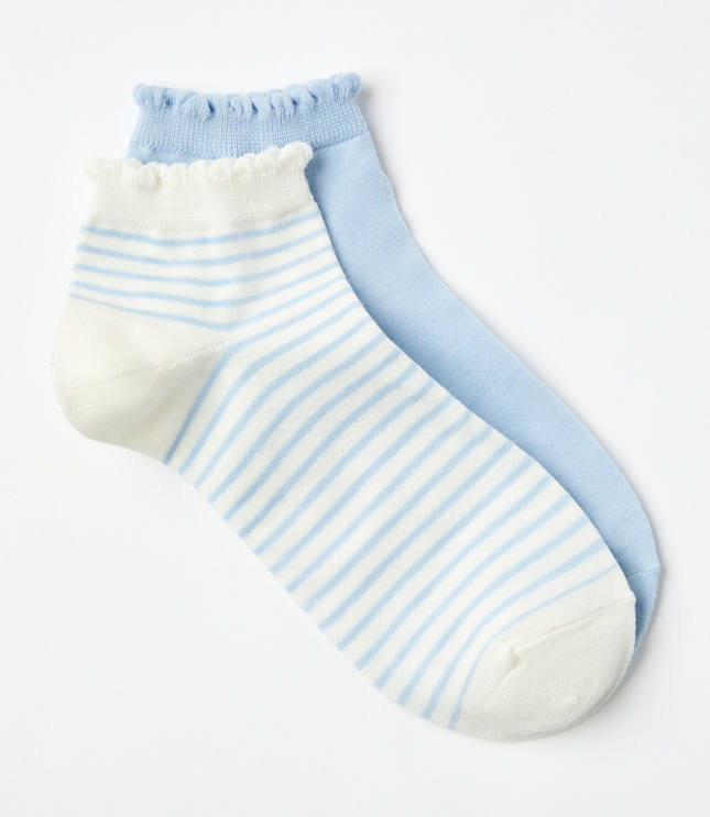 Stripe & Solid Scalloped Ankle Sock Set