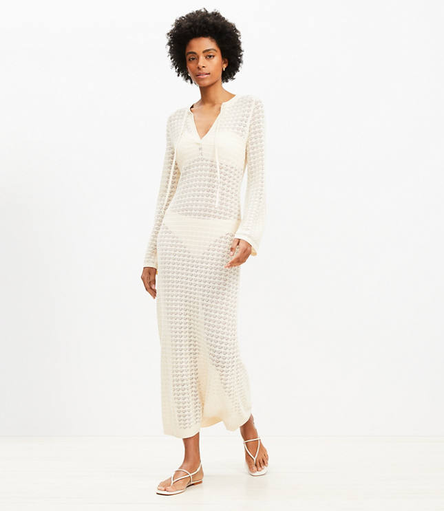 LOFT Beach Pointelle Tie Neck Maxi Swimsuit Coverup