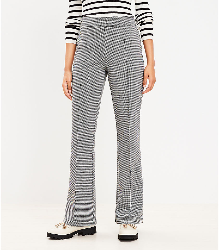 Pintucked Pull On Flare Pants in Micro Houndstooth