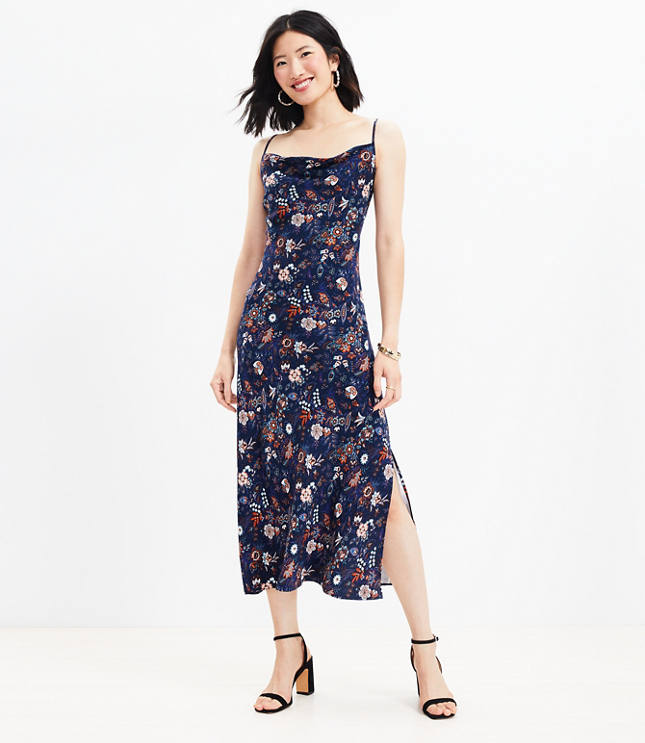 Shimmer Garden Cowl Midi Slip Dress