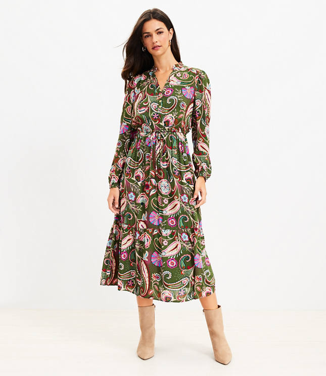 Paisley Ruffle Tiered Midi Dress