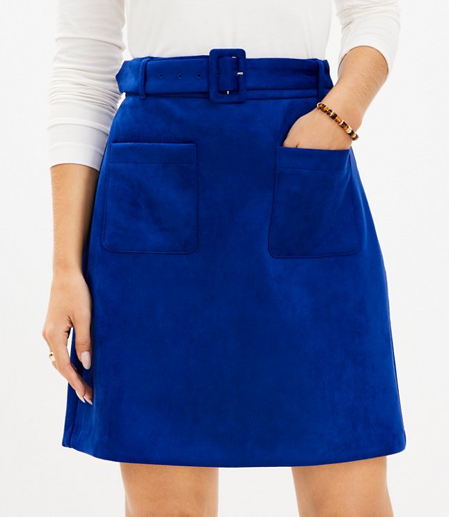 Faux Suede Belted Pocket Skirt