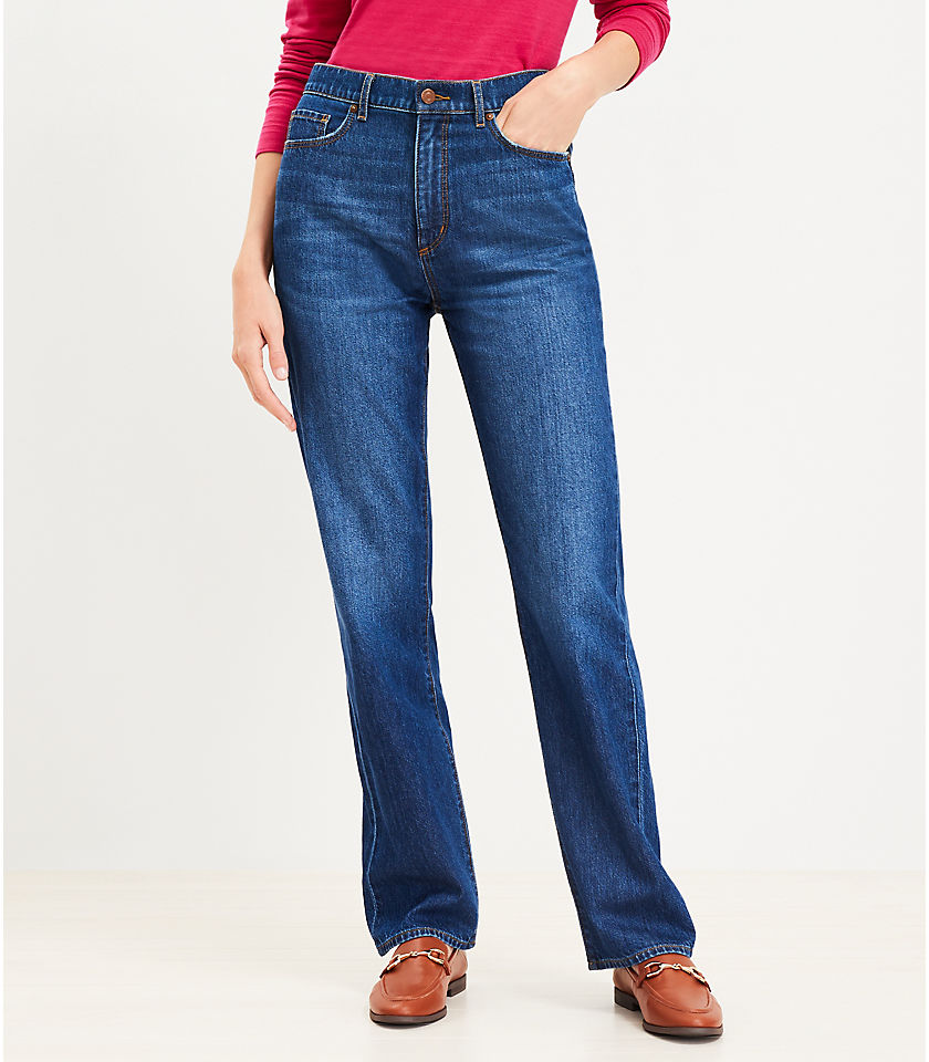 High Rise Full Length Straight Jeans in Vintage Distressed Wash