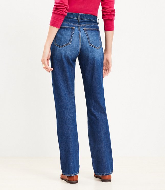 High Rise Full Length Straight Jeans in Vintage Distressed Wash