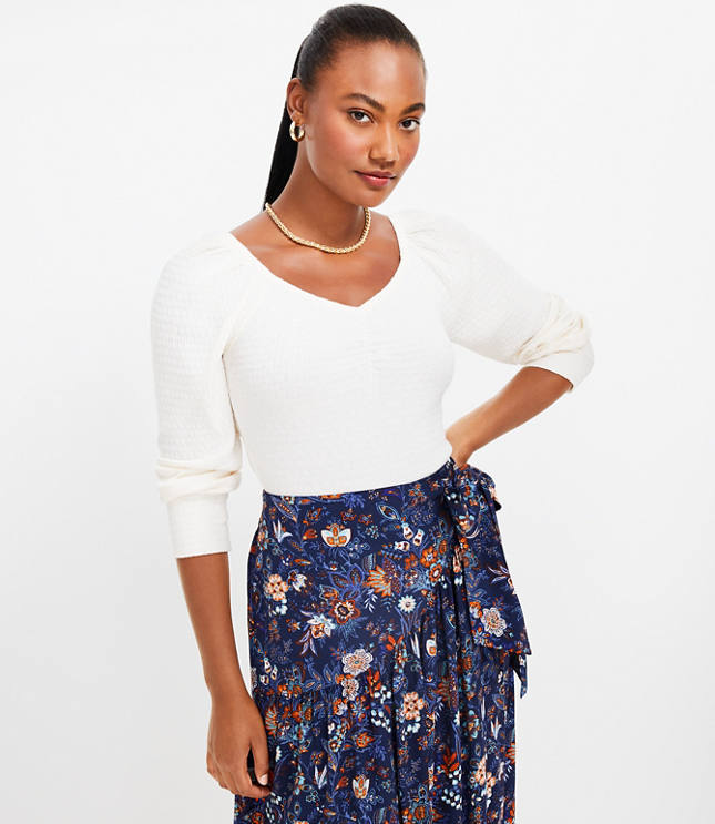 Pointelle Cinched Sweetheart Neck Top