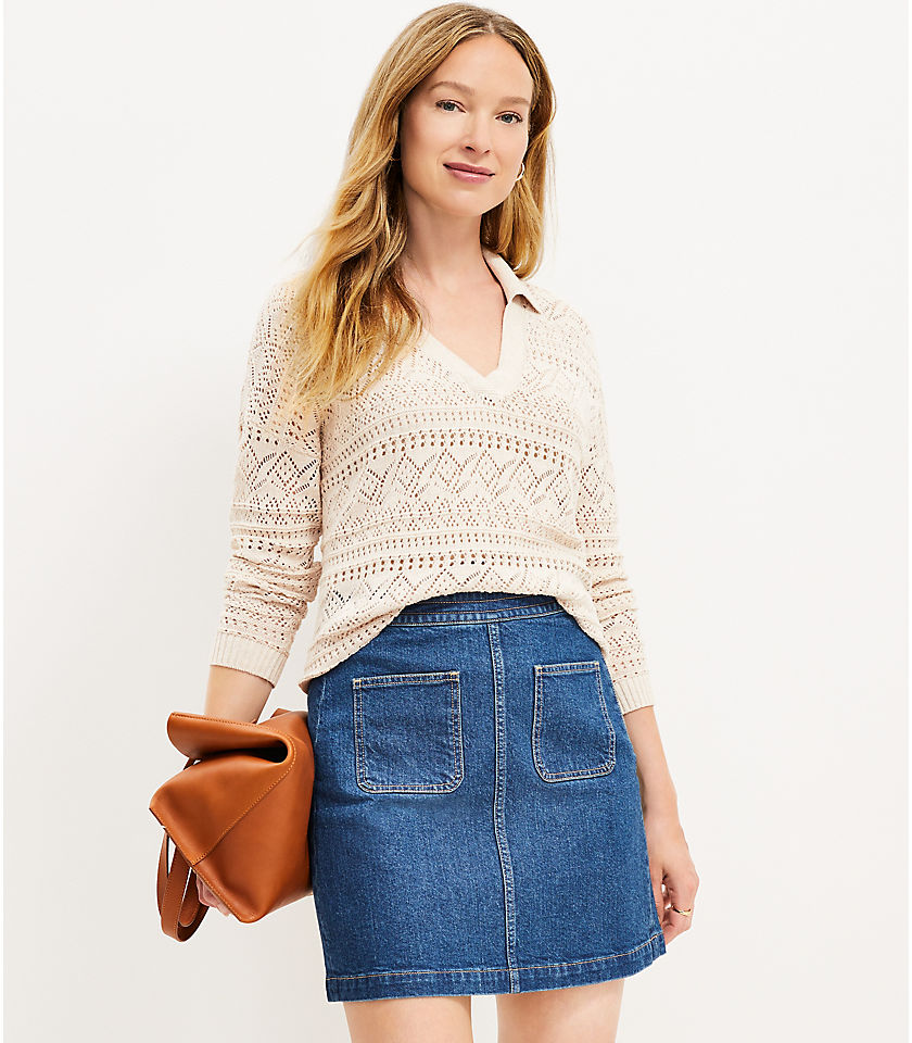 Denim Patch Pocket Skirt in Classic Mid Wash