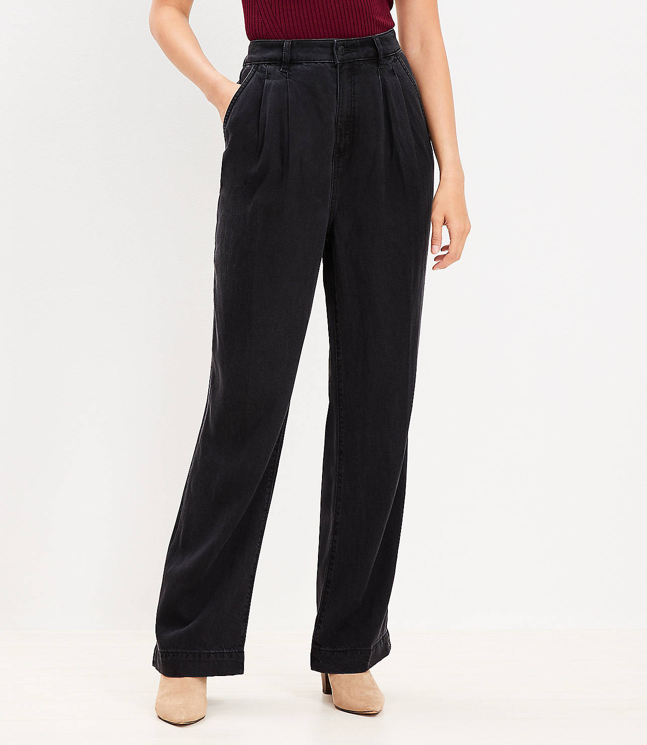 High Rise Palazzo Jeans in Washed Black