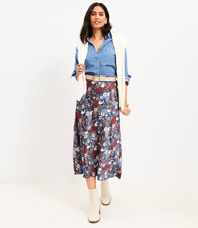 Peacock Bias Midi Skirt