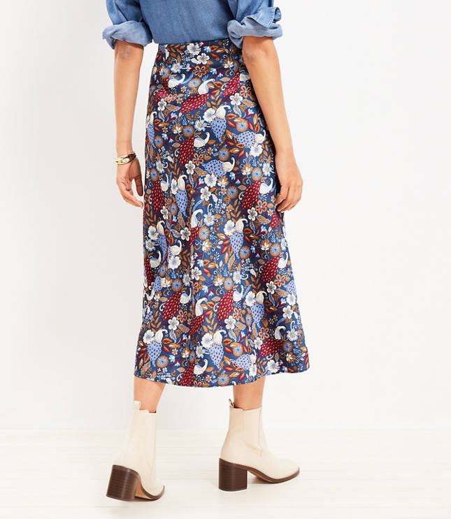 Kasper Petite Size Floral Print Elastic Waist A-Line Flutter Hem  Coordinating Midi Skirt