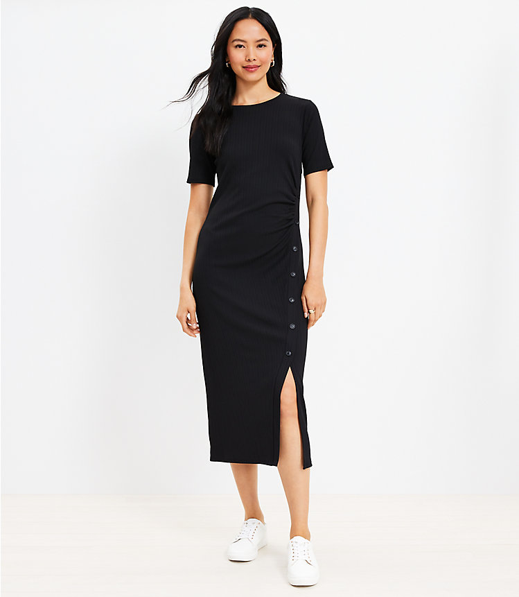Ribbed Button Trim Midi Dress image number 0