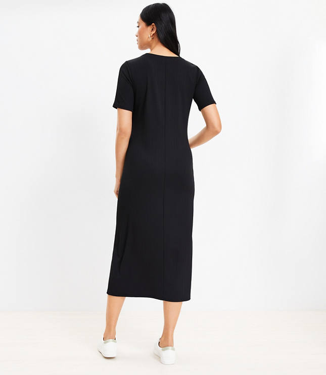 Ribbed Button Trim Midi Dress