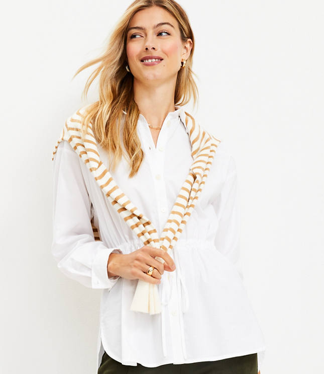 Drawstring Waist Cap Sleeve Shirt