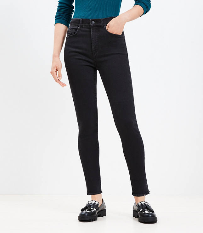 Washed Black Frayed Hem Wide Leg Jeans