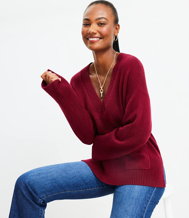 Womens red sale v neck sweater