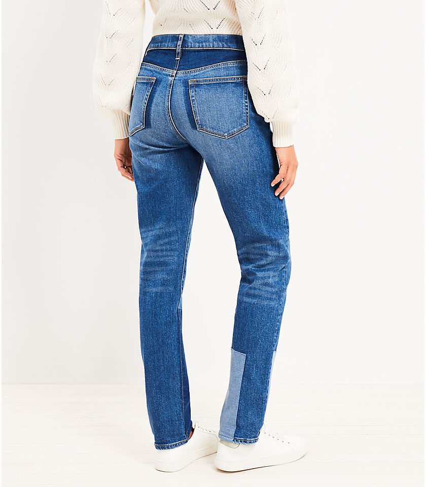Patchwork Girlfriend Jeans in Classic Mid Wash