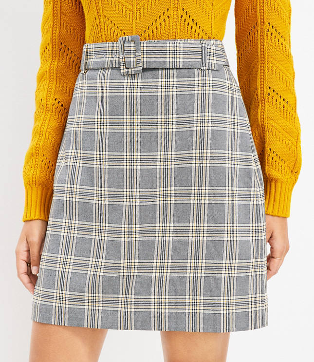 Plaid Belted Patch Pocket Skirt