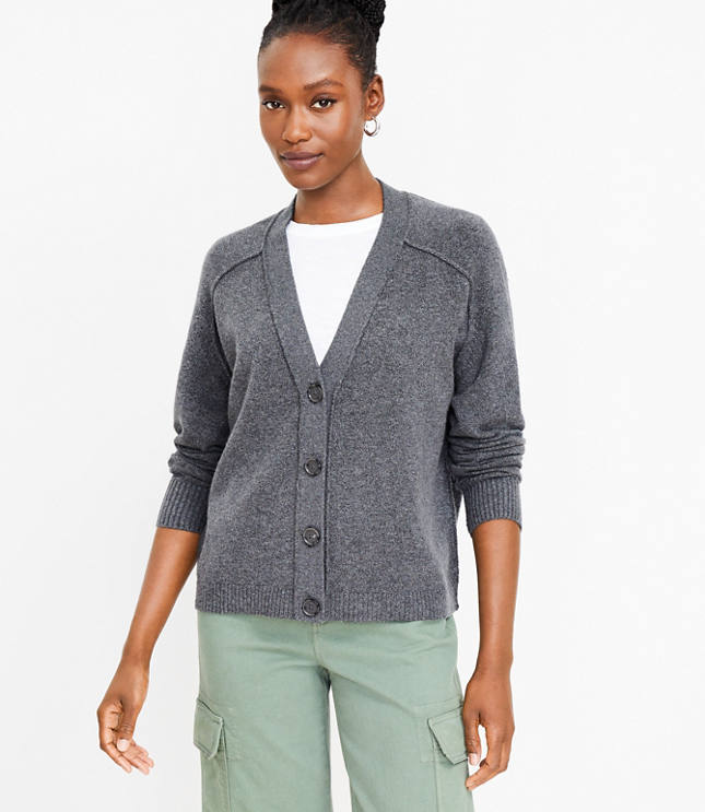 grey v neck cardigan women's