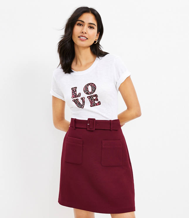 Belted Patch Pocket Skirt - Magical Plum