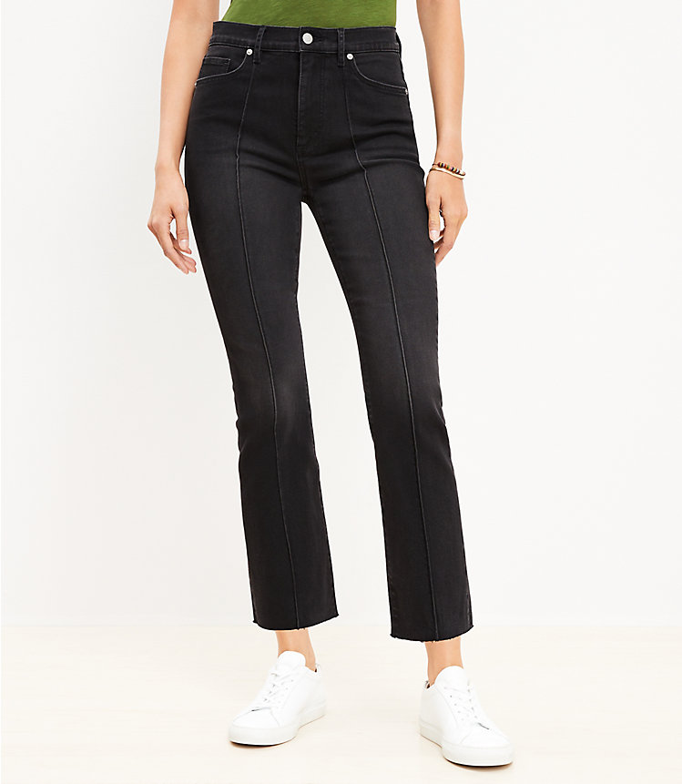 Pintucked Fresh Cut High Rise Kick Crop Jeans in Washed Black image number 0
