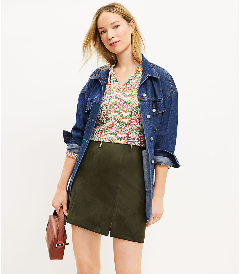 Seamed Faux Suede Skirt