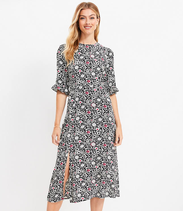 Floral U-Neck Puff Sleeve Dress