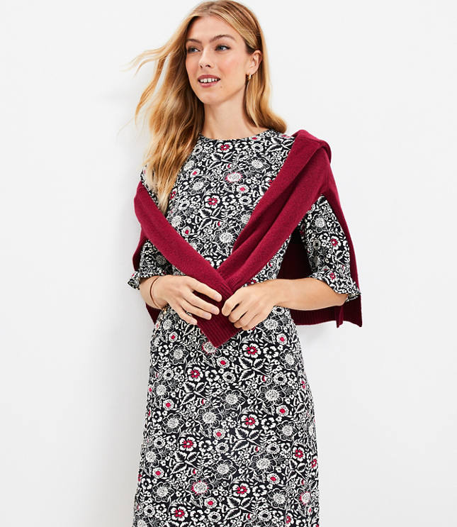 Petite Dot Jacquard Mock Neck Shift Dress