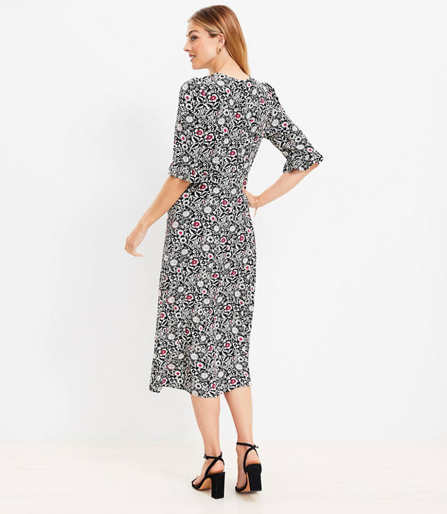 Floral Ruffle Cuff Midi Dress