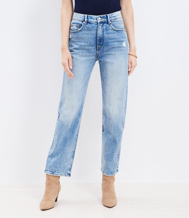 Petite High Rise Straight Jeans in Light Vintage Indigo Wash