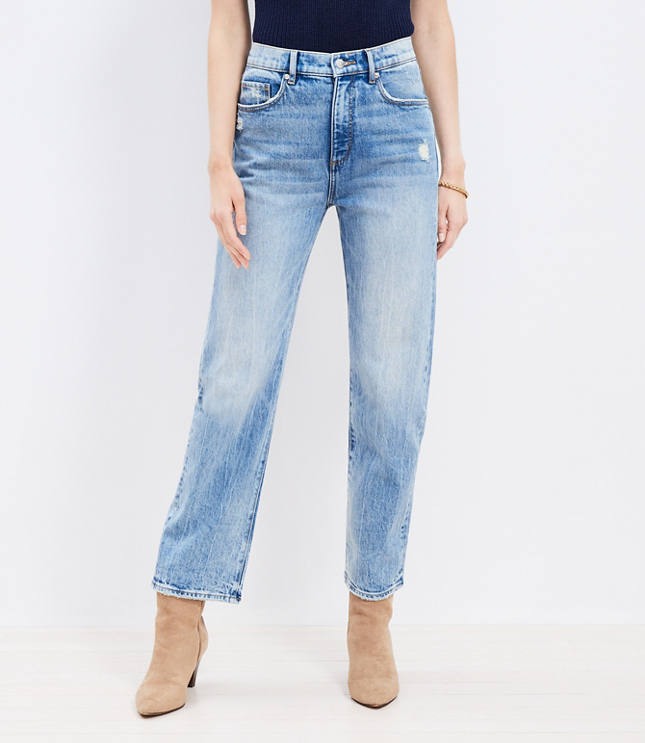 Petite High Rise Straight Jeans in Light Vintage Indigo Wash